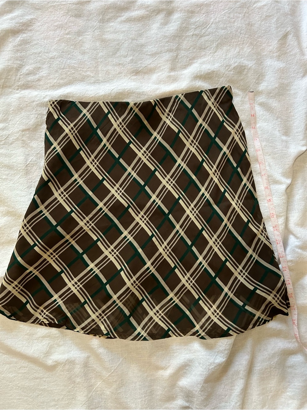 Anthropologie Brown Plaid Mini Skirt with Cream and Green Accents